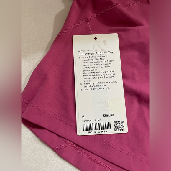NWT Lululemon Align Tee Pink Size 6 - Picture 5 of 6